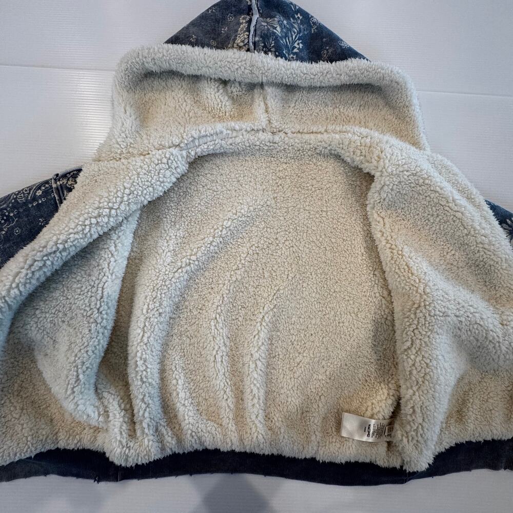 Free People Billie Jacket XS Blue Paisley Sherpa Lined Zip Hoodie Crop Oversized - Picture 16 of 16